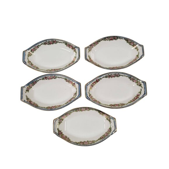 Nippon Salt Dish Set Rose Bud Pattern Bone China Gold Trim Vintage Made in Japan - Picture 1 of 9